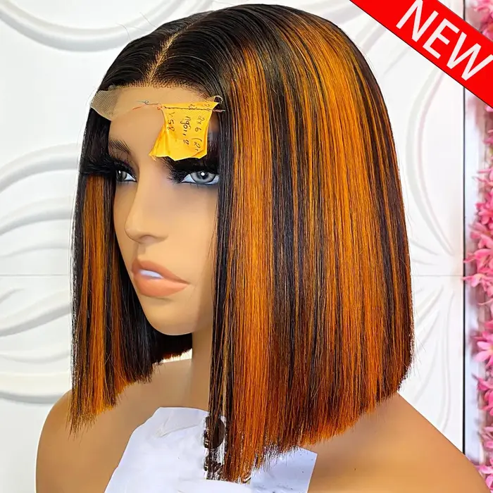 # Perruque Bob 1B/350 Highlight, lisse, 13x4, dentelle HD transparente, perruque frontale en cheveux