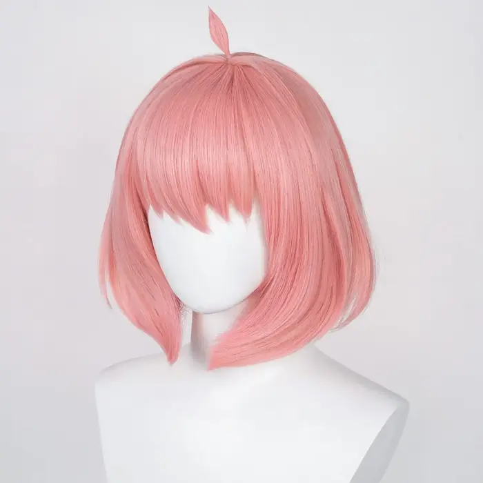 Anya Forger-Perruque Bob Rose Synthétique pour Halloween