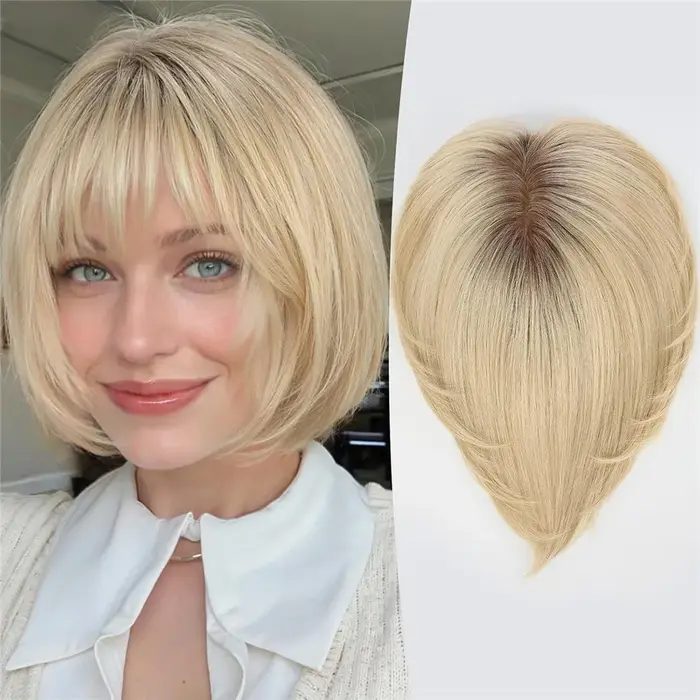 10 pouces cheveux humains Topper pour femmes 6.5x6.5 pouces Base en soie Ombre blond clair partie la