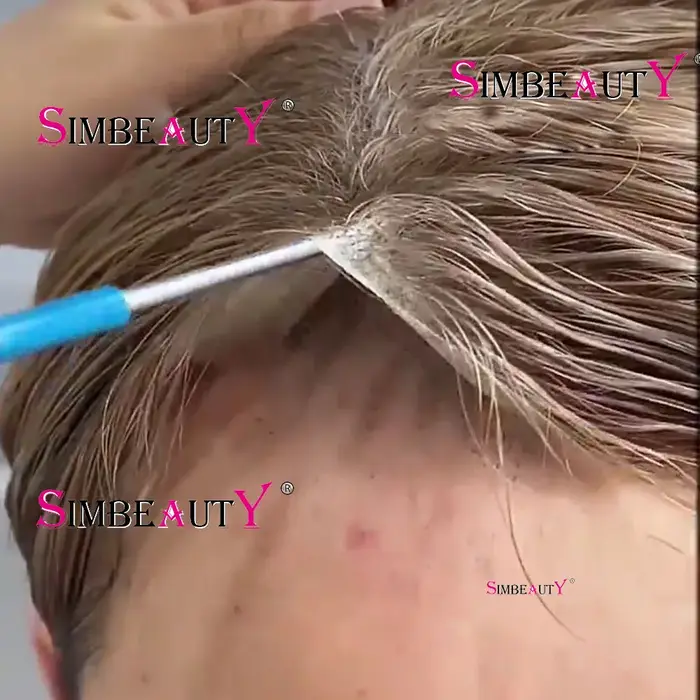 0.02mm peau Super Ultra mince 80% densité naissance des cheveux naturelle hommes toupet blond brun g