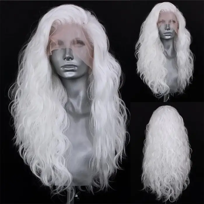 FANXITION – perruque synthétique Body Wave blanche