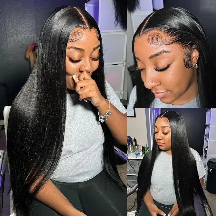 Perruque Lace Front Wig brésilienne lisse, cheveux brésiliens transparents, aspect naturel, naissanc