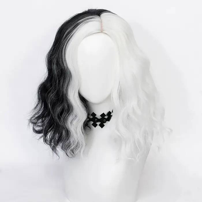 Anime Cruella de Vil Cosplay perruque accessoires Cruly moitié noir