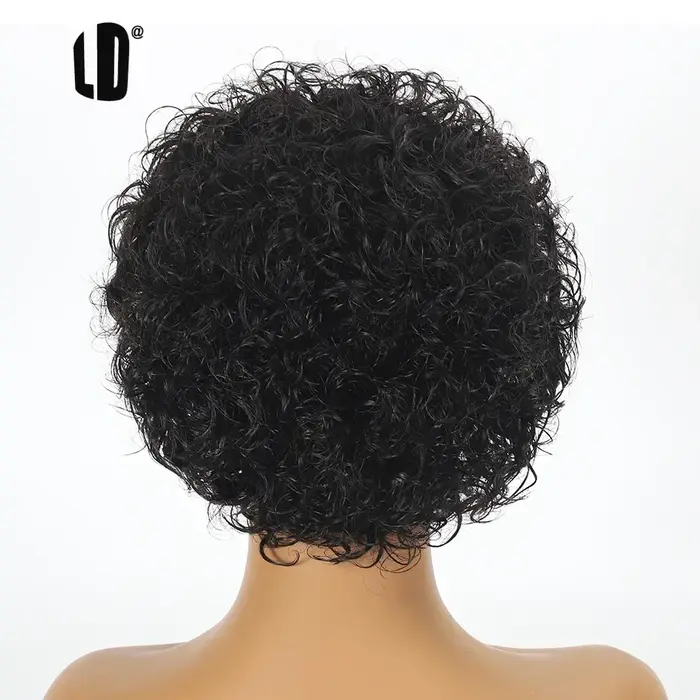 Perruque de cheveux humains brésiliens pour femmes noires Afro bouclés Pixie Bob courte ligne