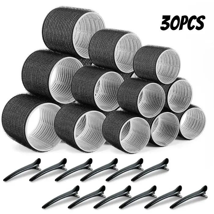Kit de coiffure sans chaleur, 30 pièces/ensemble, rouleaux auto-agrippants avec 18 rouleaux de cheve
