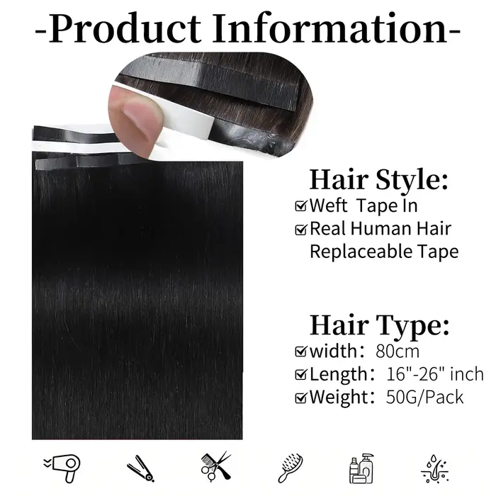 Extensions de cheveux à bandes adhésives 100% cheveux humains Remy lisses 50g une pièce 80cm de large pour une qualité professionnelle en salon