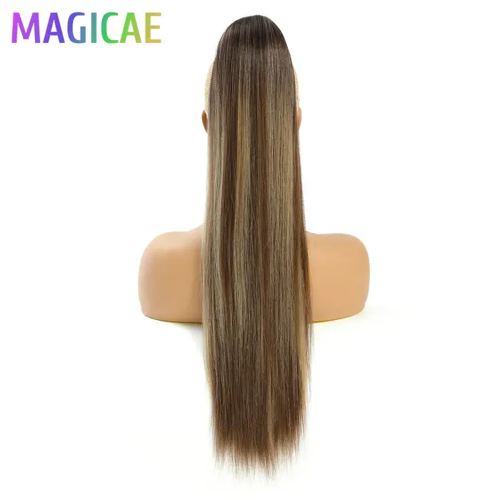 28 pouces queue de cheval droite Blonde mettre en évidence 12/613 Ombre brun Extension de cheveux av