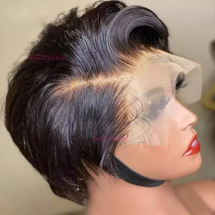 Perruques courtes Pixie Cut 13x4 avec dentelle transparente pour femmes