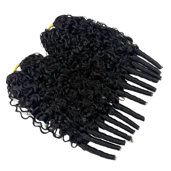 Extensions de cheveux humains au crochet effet plume, bouclées, avec tresses au crochet sans nœuds, 