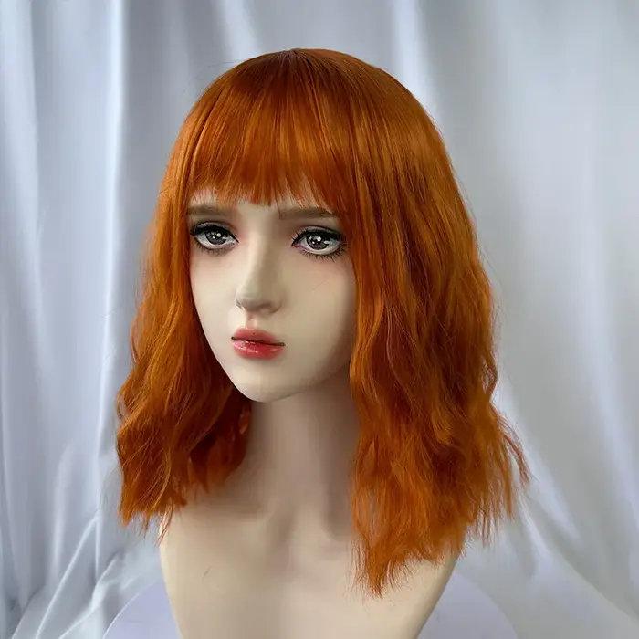 Perruque synthétique orange à la mode femme cheveux courts bouclés ondulés liu mer ondulation cospla