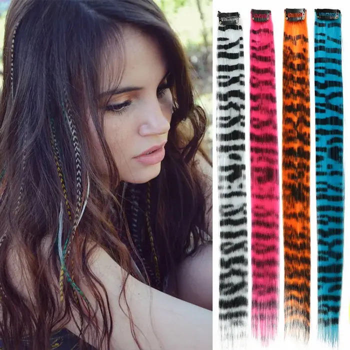 Extensions capillaires synthétiques longues et lisses à clipser, 1 pièce, Extensions capillaires colorées à clips pour un usage quotidien ou de noël