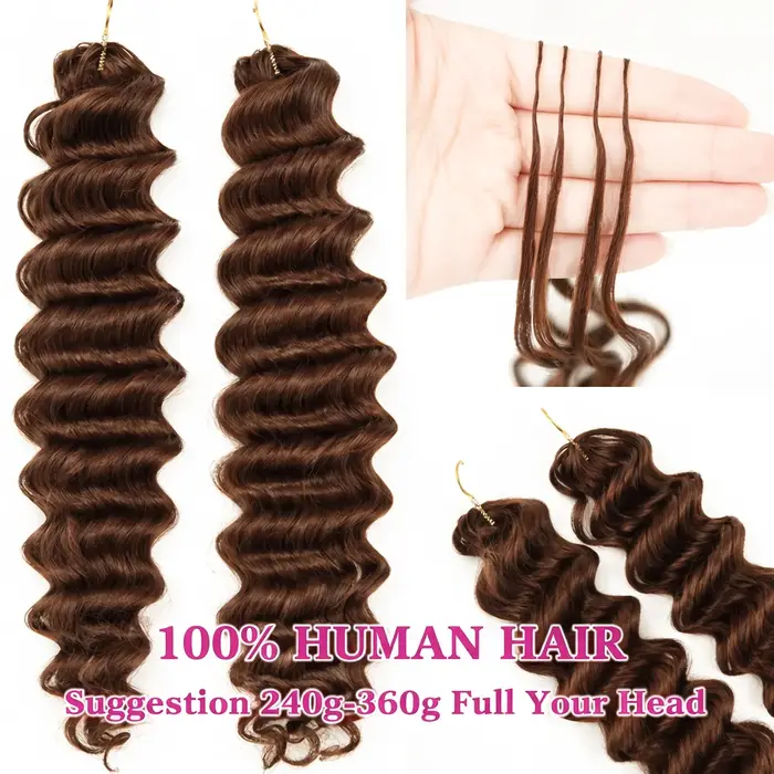 Extensions de cheveux au Crochet brun vague profonde vague d'eau plume Crochet cheveux humains coule