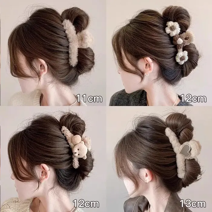 Pince à cheveux en peluche d'hiver pour femmes et filles