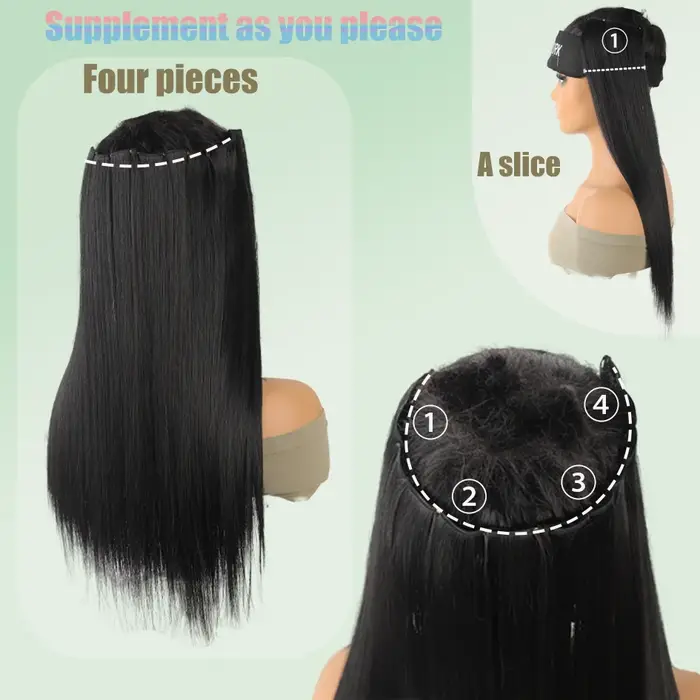 Extensions capillaires synthétiques lisses quatre pièces pour femmes