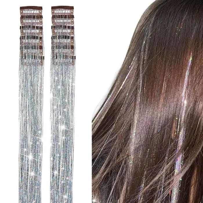 6 pièces pince à cheveux en 23.6 pouces paillettes synthétique