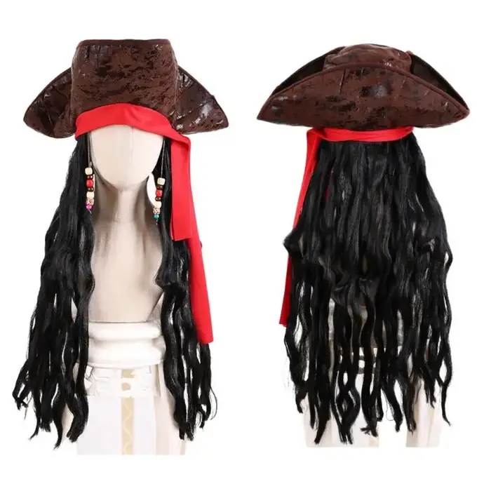 Perruque de chapeau de Pirate des caraïbes pour hommes adultes