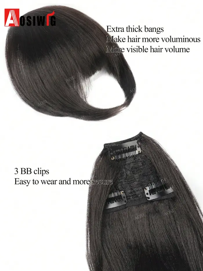 Extensions de cheveux synthétiques Yaki lisses avec frange épaisse pour femmes