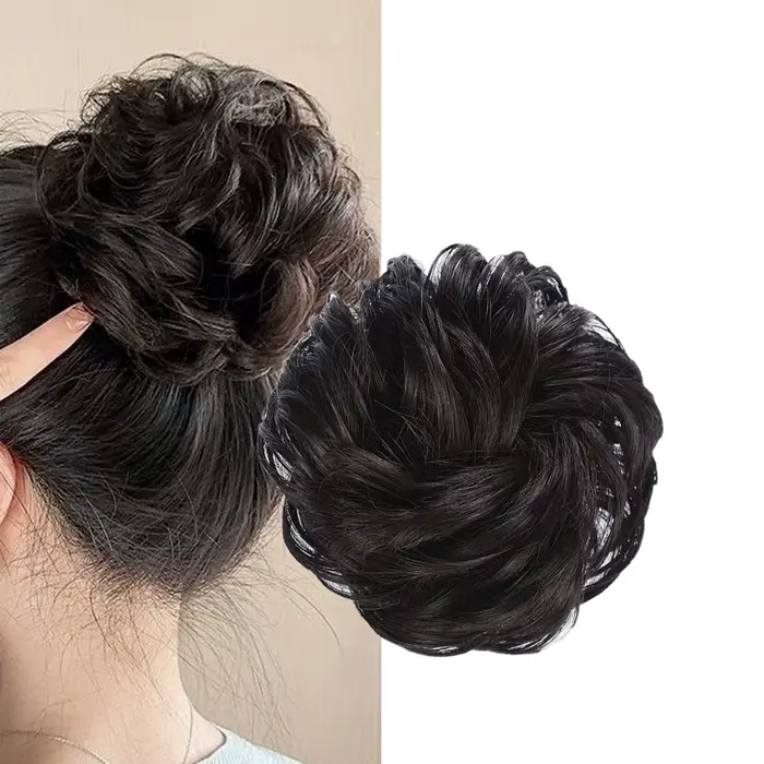Chignon en soie artificielle élégant et tendance, extension de cheveux ondulés et bouclés élastique 