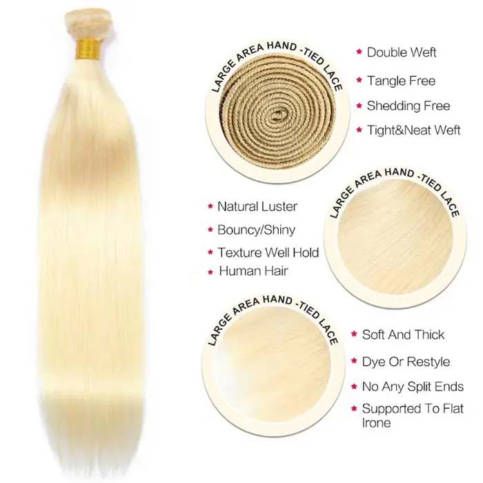 Cheveux humains blonds 3 paquets