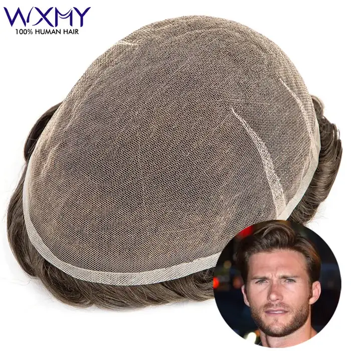 AIR-Lace pleine dentelle Base hommes toupet mâle prothèse de cheveux 6 "perruques de cheveux humains