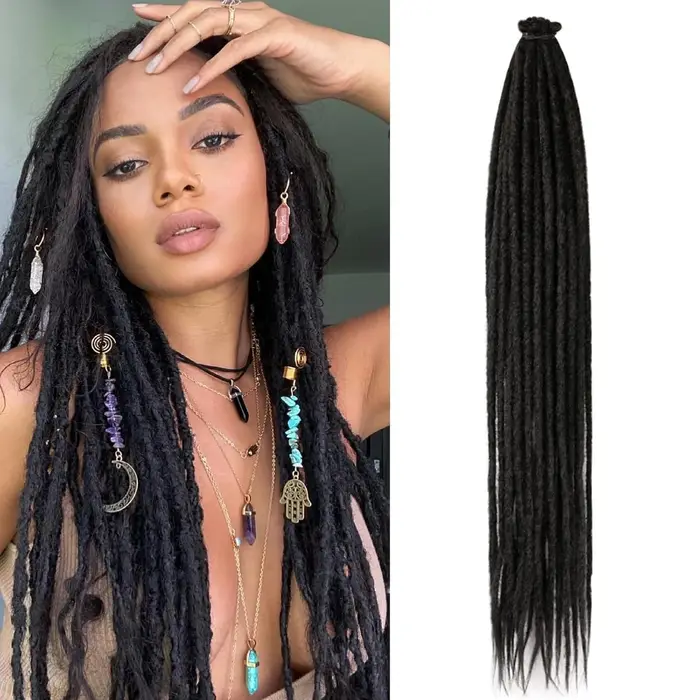 Extensions de dreadlocks synthétiques 24 pouces, 5 brins, à une extrémité, fines, pour crochet, drea