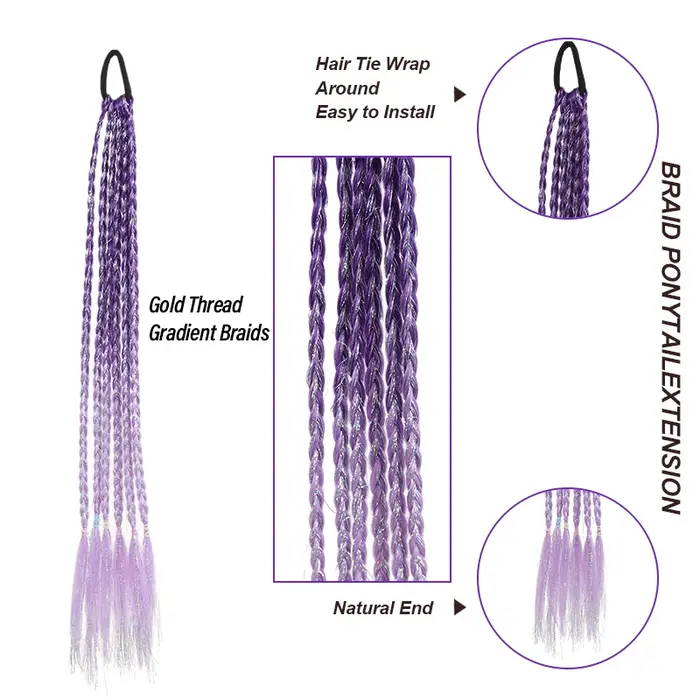 Lot de 2 extensions de cheveux en fibres synthétiques avec tresses torsadées ombrées à fil doré