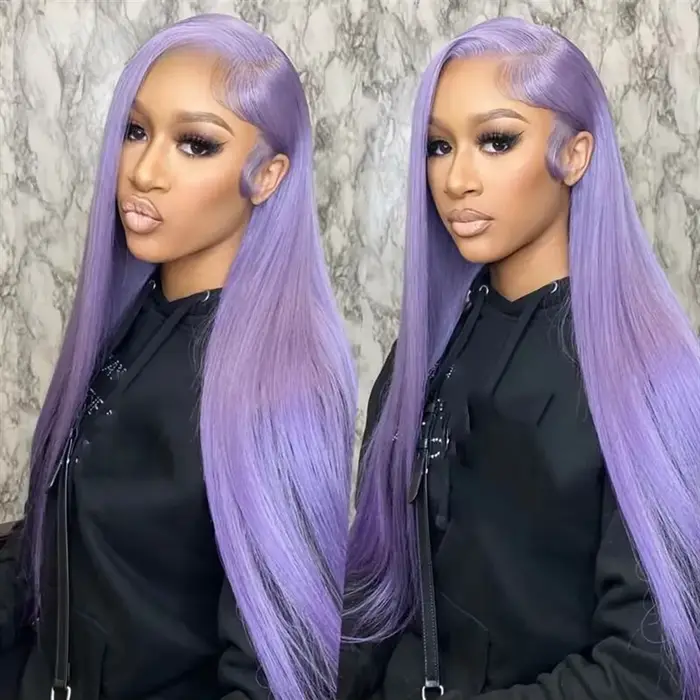 Perruque Lace Front 13x6 en Cheveux Humains Violet Lilas, Perruque Frontale en Dentelle Couleur Lava