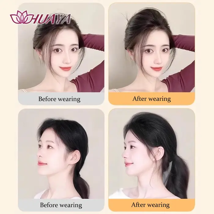 Pièces de cheveux synthétiques courtes et lisses