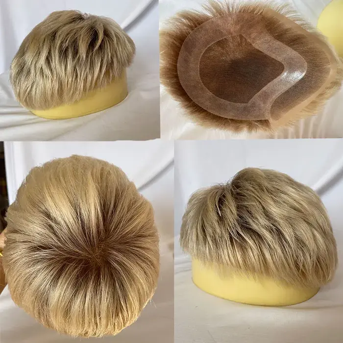 Perruque Courte pour Homme 3 Pouces, Cheveux Humains, Toupet en Dentelle Suisse, Prothèse Capillaire