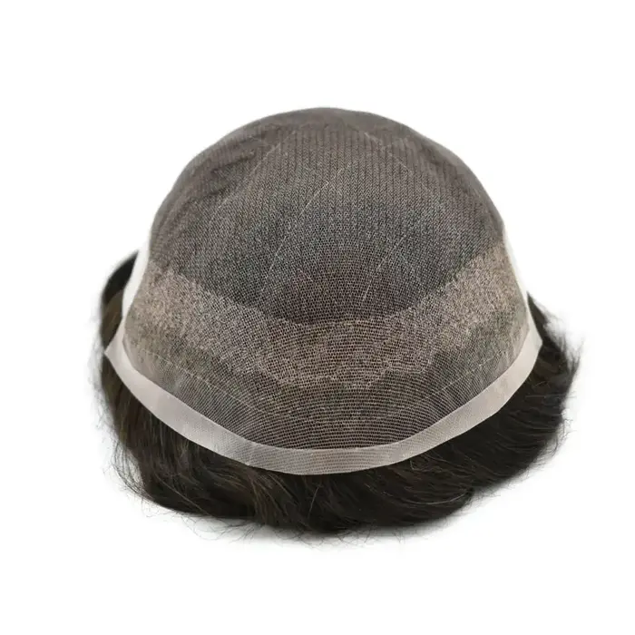 Toupet masculin dentelle suisse PU hommes prothèse capillaire indien perruque de cheveux humains mince système