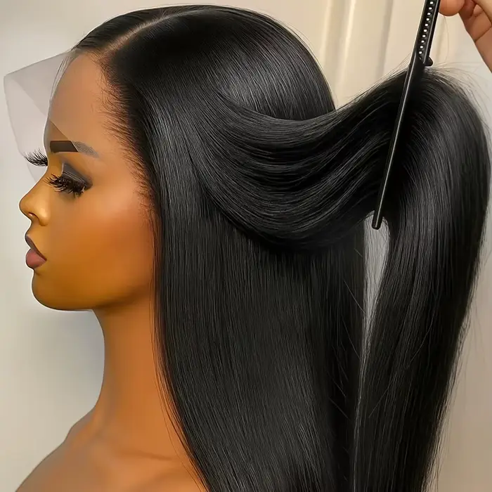 Perruque brésilienne pré-épilée en cheveux humains lisses, perruque frontale transparente 13x4 pour 