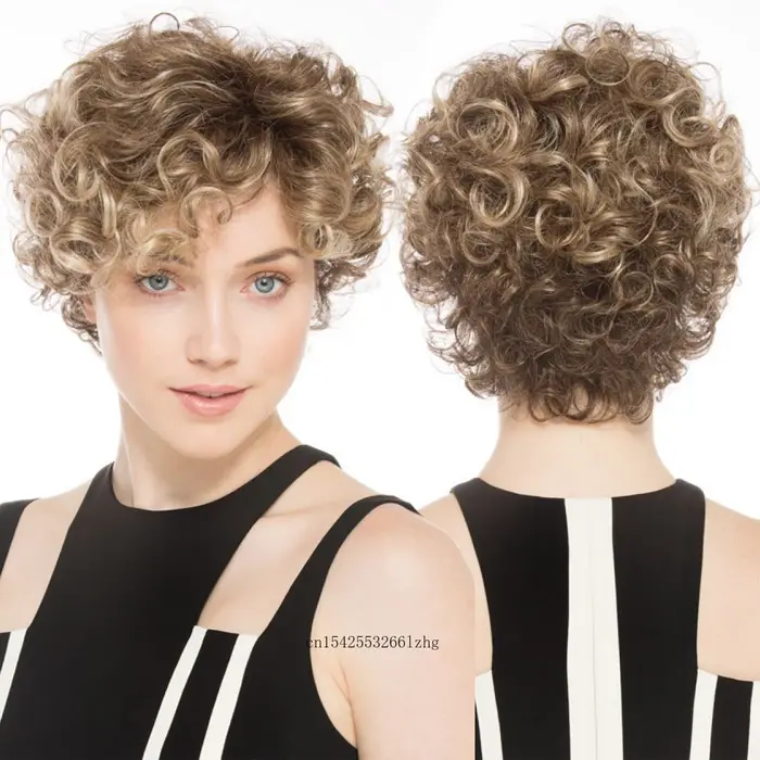 Perruques synthétiques pour femmes cheveux courts bouclés mélange perruque blonde avec frange coiffure naturelle maman