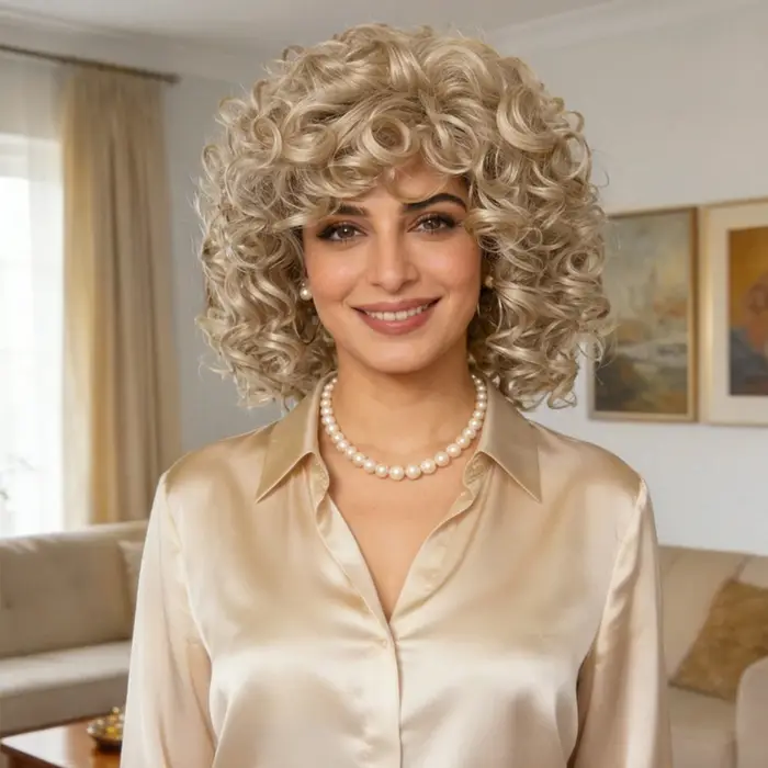 Perruque synthétique dorée mixte de 12 pouces, adaptée aux femmes aux cheveux bouclés et crépus, pou