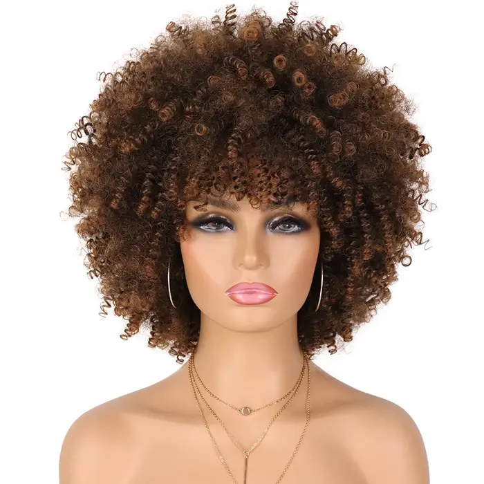 Tereshar synthétique courte bouclée avec frange pour les femmes noires 8 pouces Afro crépus bouclés 