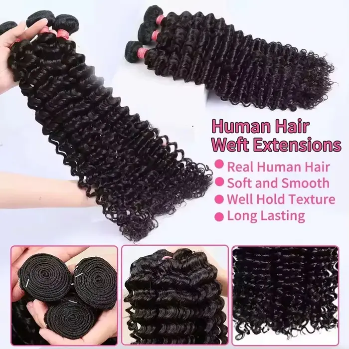 Extensions de cheveux humains brésiliens naturels Deep Wave