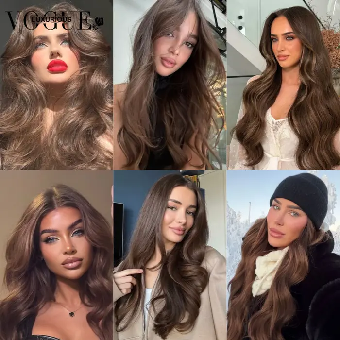 LUX VOGUE 200% noyer brun vague de corps 100% cheveux humains 13x 6/5x5 sans colle mise à niveau Transparent pré-coupé