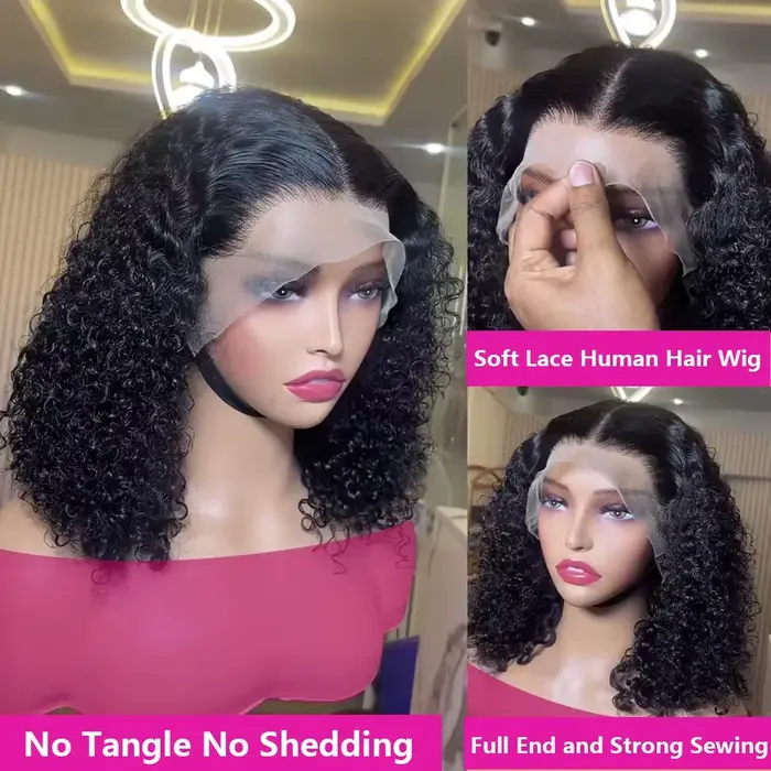 100% cheveux humains lâche vague profonde courte Bob perruques cheveux humains 13x4 Transparent dent