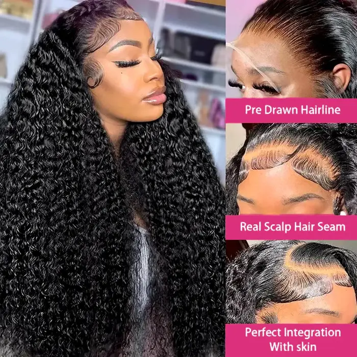 Crépus bouclés perruques 13x6 HD dentelle frontale perruque sans colle cheveux humains 4C Afro boucl