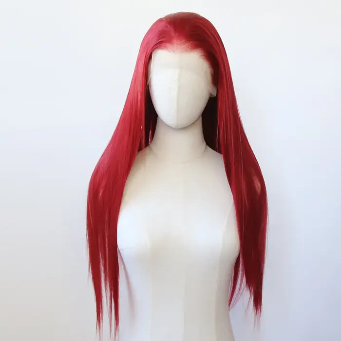Perruque Lace Front Wig synthétique rouge 13x4, perruque synthétique longue et lisse, rouge foncé, e