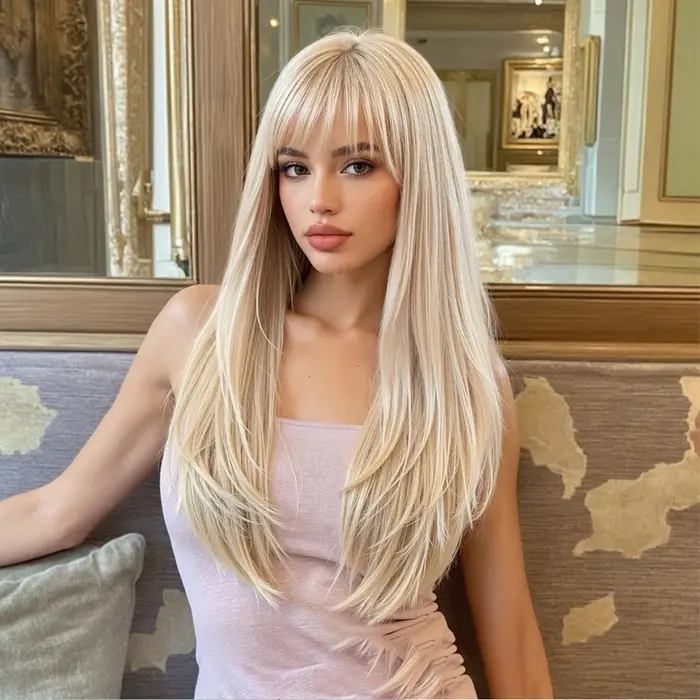 Perruque Blonde dorée avec frange
