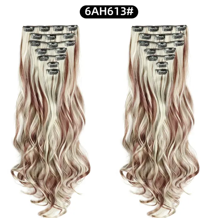 Extensions capillaires synthétiques à clips, 7 pièces, tête complète de 22 pouces, longues, bouclées