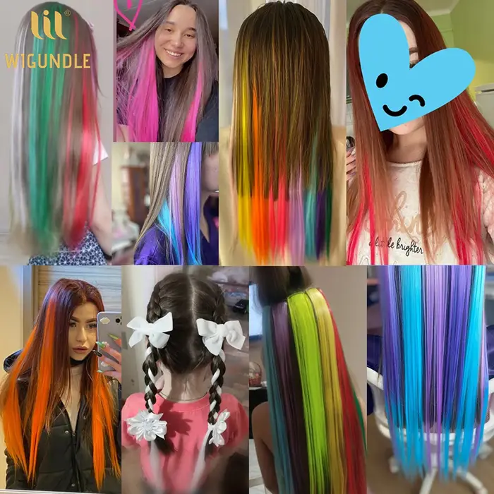 Extensions de cheveux synthétiques lisses de 22 pouces de long