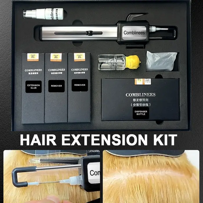 Comblinees P1 ensemble d'installation d'extension de cheveux pour des connexions sécurisées rapides avec GEL de colle glacée aucun outil de Salon requis léger en V