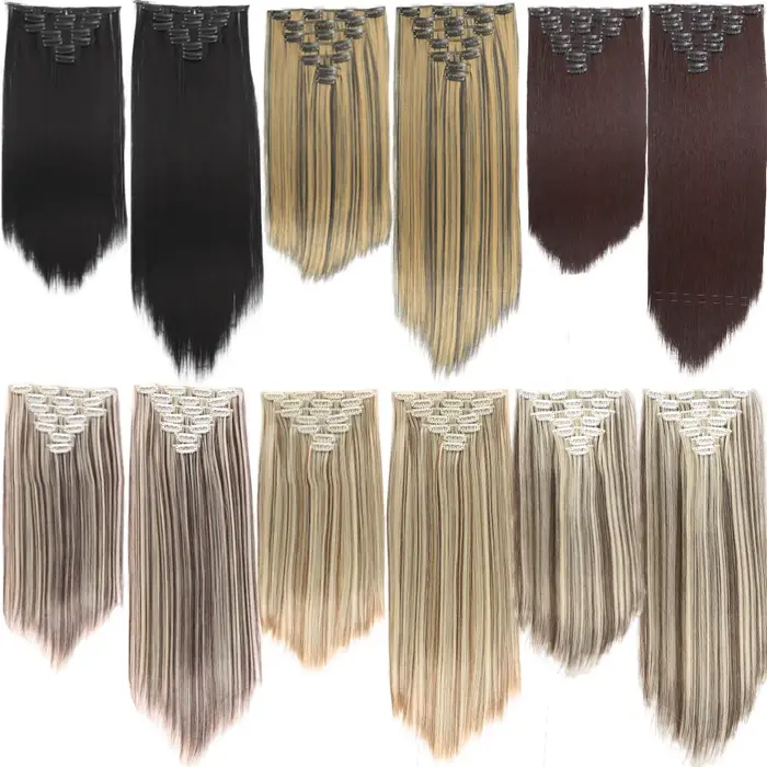Extensions de cheveux synthétiques lisses en 7 pièces/ensembles de 18 pouces/28 pouces