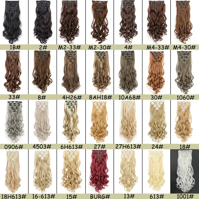 NICESY 16Clips synthétiques 24 pouces longs cheveux bouclés postiche résistant à la chaleur Extensio