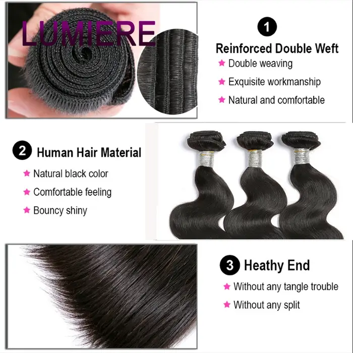 Vague de corps lâche vierge brute indienne gros cheveux humains 3/4 paquets affaire pour les femmes