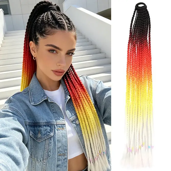 Extensions de cheveux tressées arc-en-ciel ombrées pour femmes