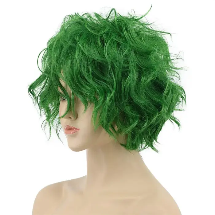 HAIRJOY Perruque synthétique courte bouclée verte pour femmes et hommes