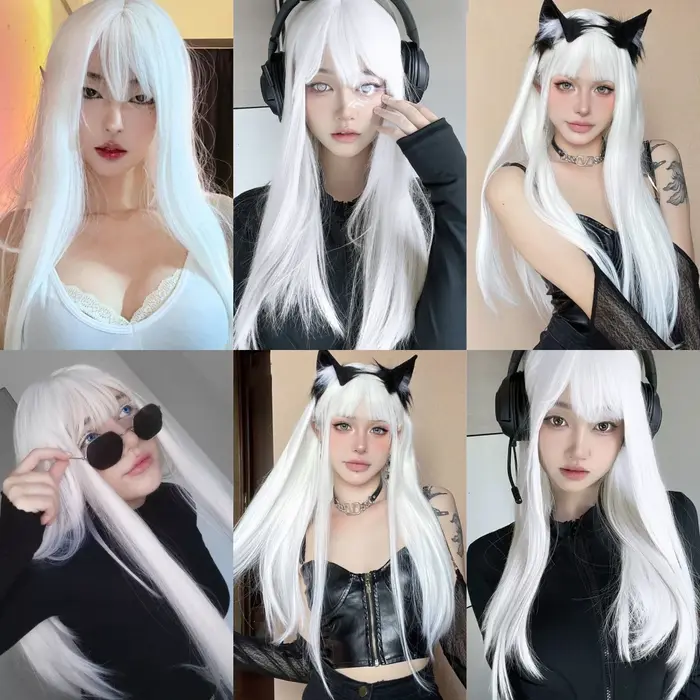 HENRY MARGU – perruques synthétiques longues et lisses blanches pour femmes, faux cheveux colorés de
