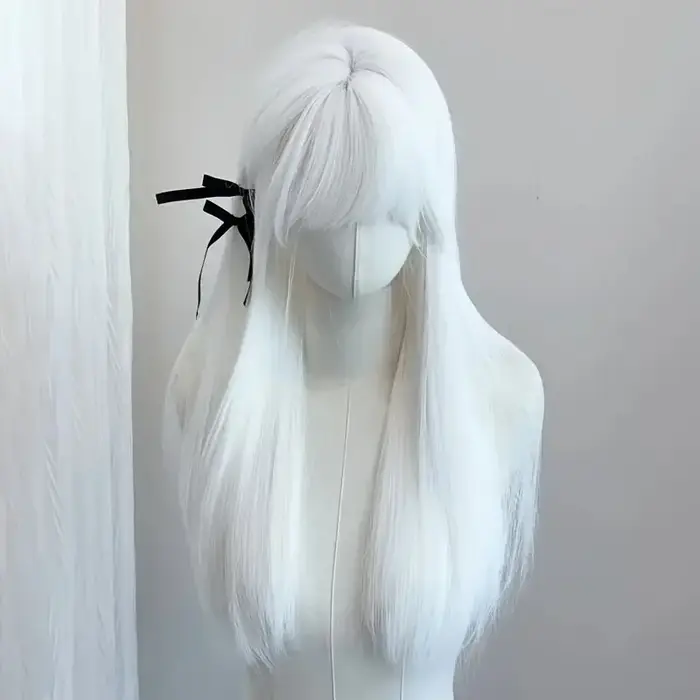 Perruque longue droite à l'air blanc pur pour femmes